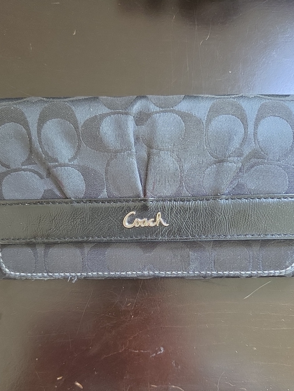 Coach Black Signature Jacquard Trifold Wallet